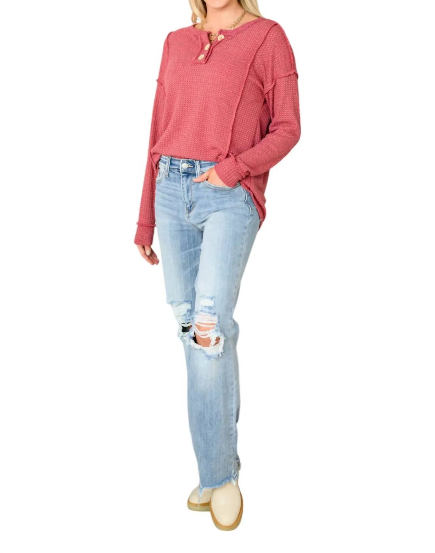 7Th Ray - Waffle Knit Top Long Sleeve