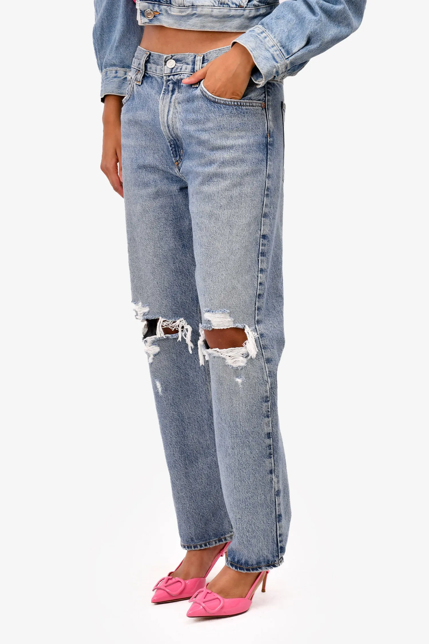 Agolde Blue Distressed Denim 'Mia' Jeans Size 27