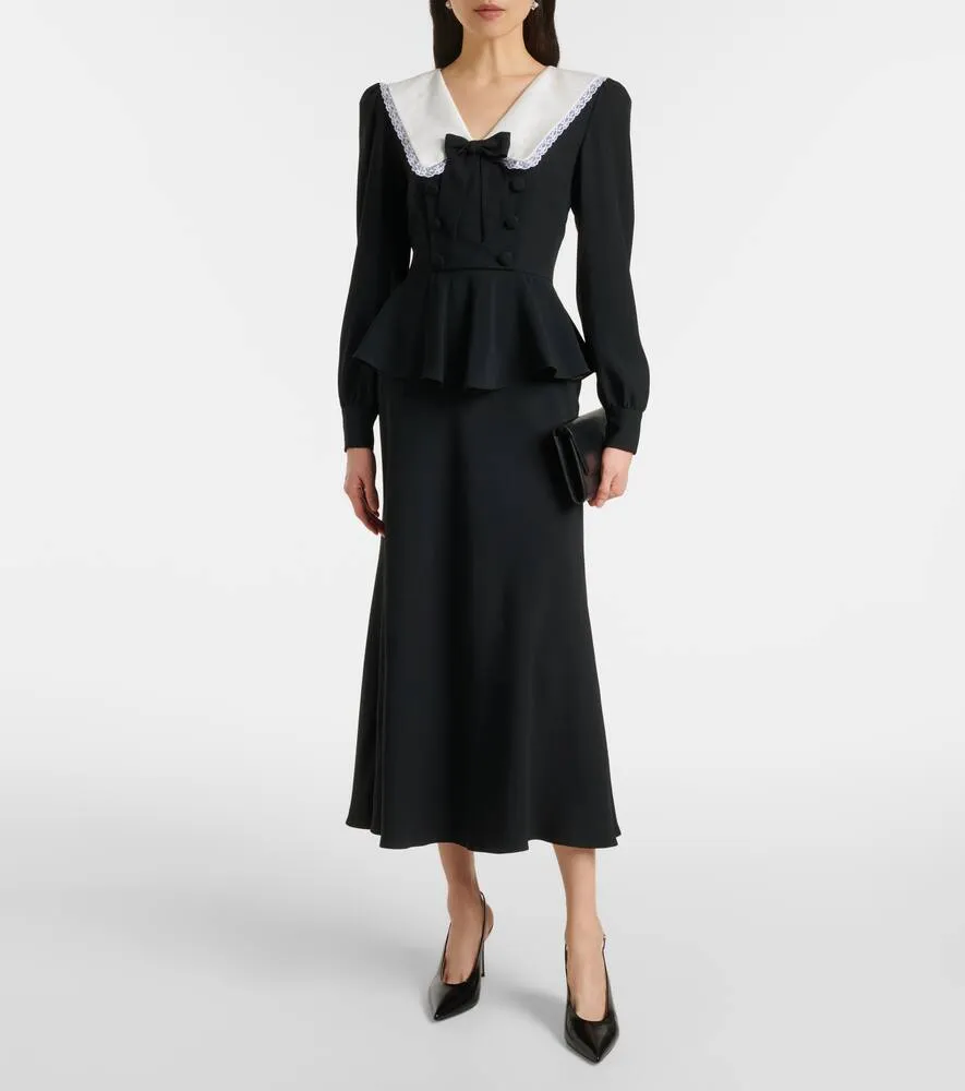Alessandra Rich Bow-detail peplum satin midi dress