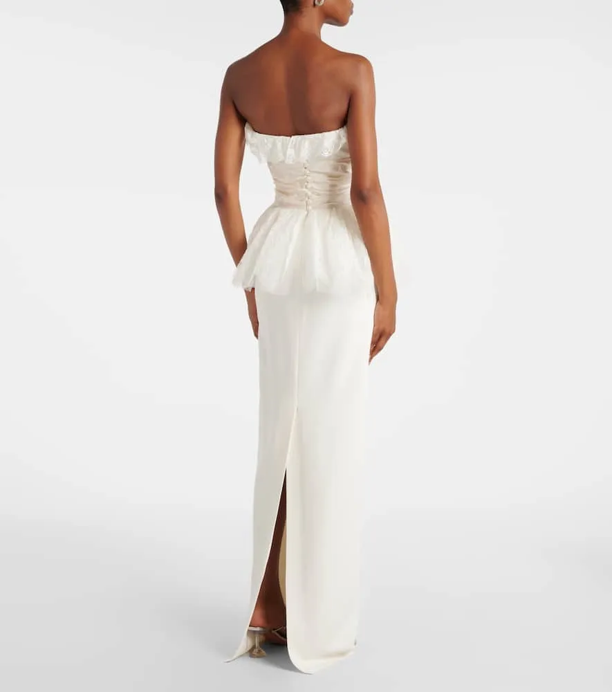 Alessandra Rich Peplum lace-trimmed cady bustier gown