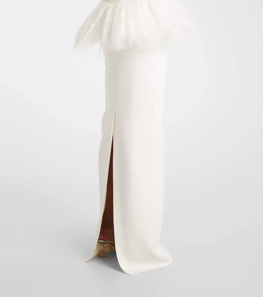 Alessandra Rich Peplum lace-trimmed cady bustier gown