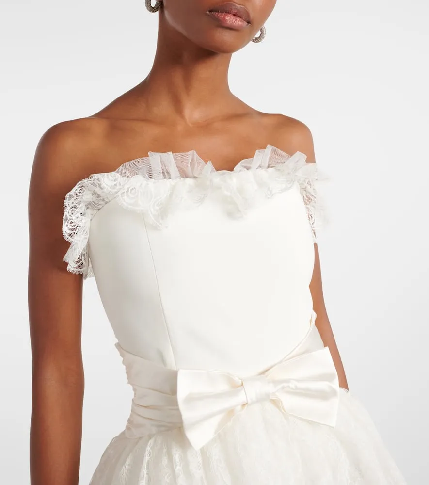 Alessandra Rich Peplum lace-trimmed cady bustier gown