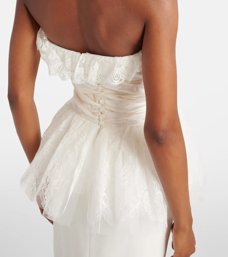 Alessandra Rich Peplum lace-trimmed cady bustier gown