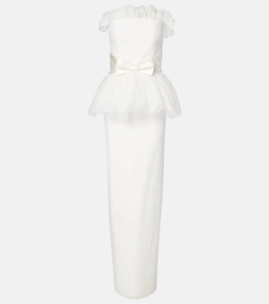 Alessandra Rich Peplum lace-trimmed cady bustier gown