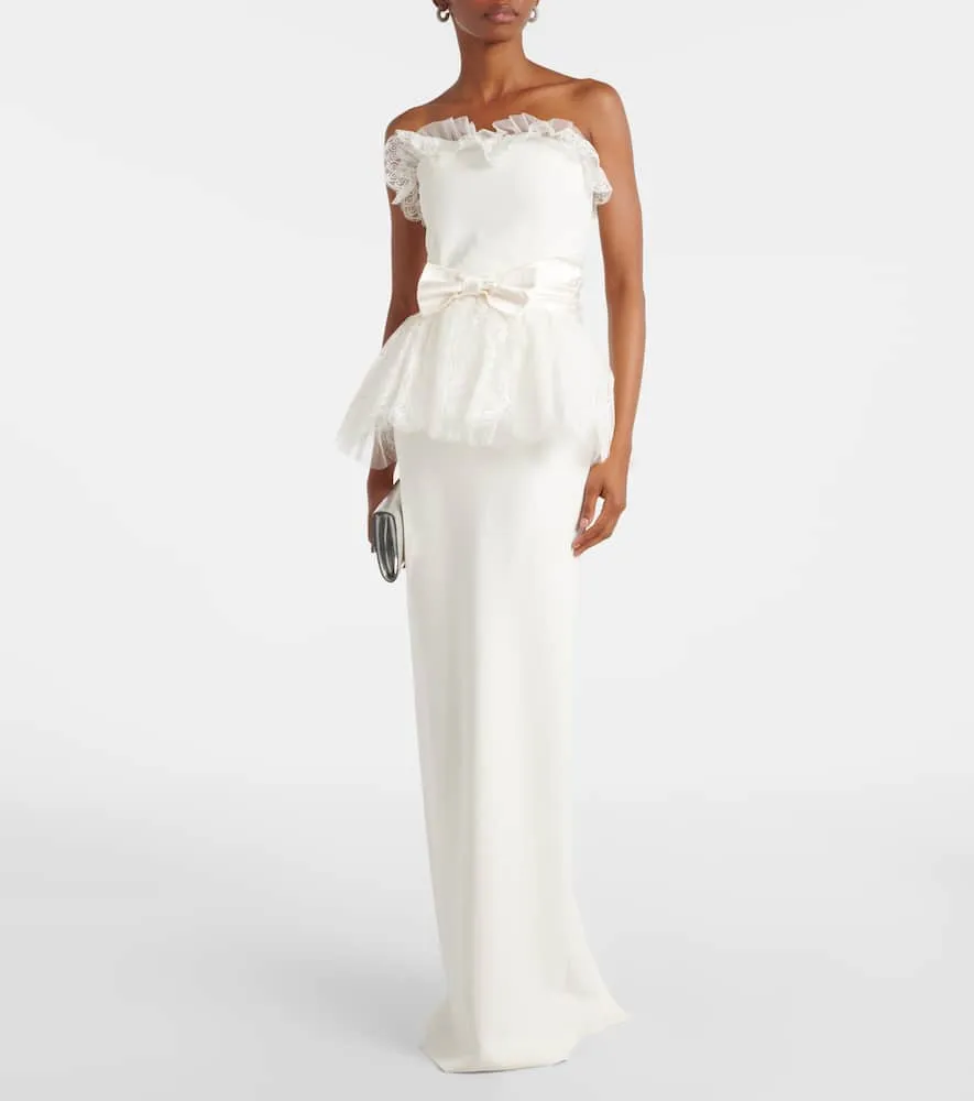 Alessandra Rich Peplum lace-trimmed cady bustier gown