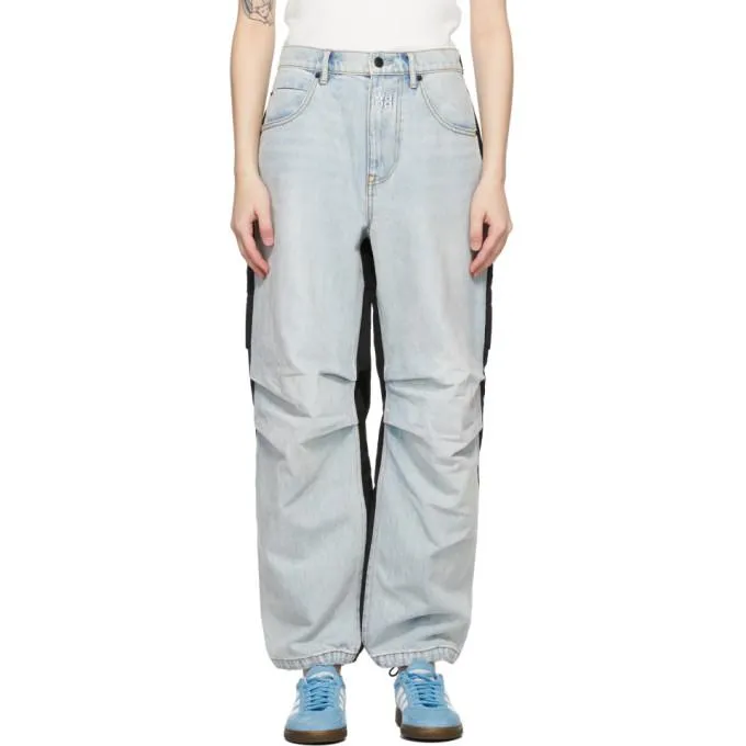 Alexander Wang Blue and Black Denim Hybrid Cargo Jeans