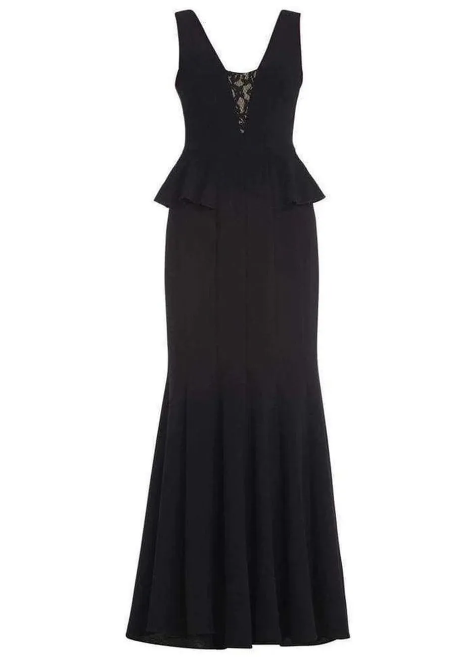Black Silvia Peplum Lace Insert Gown