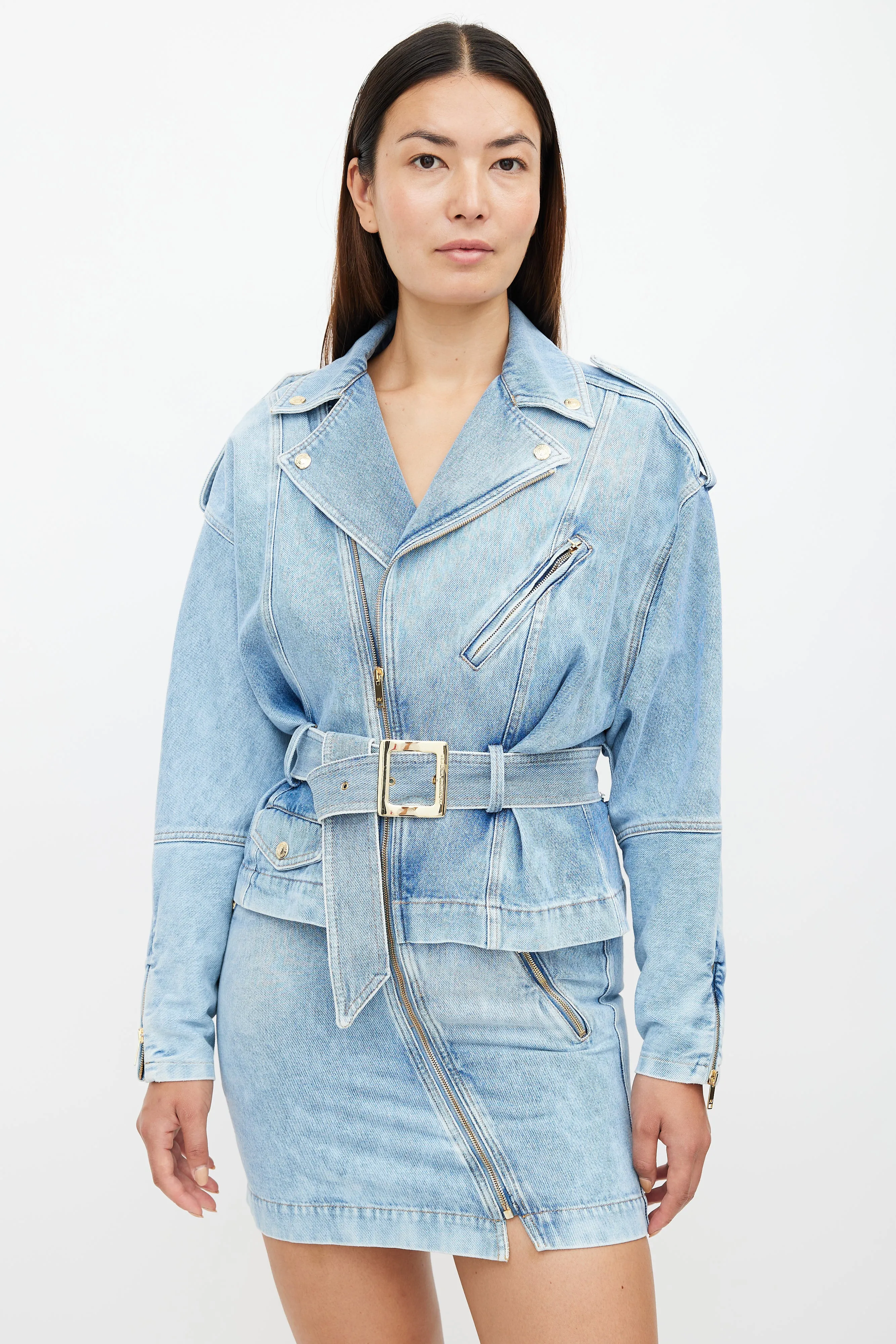 Blue Denim Full Zip Belted Dress
