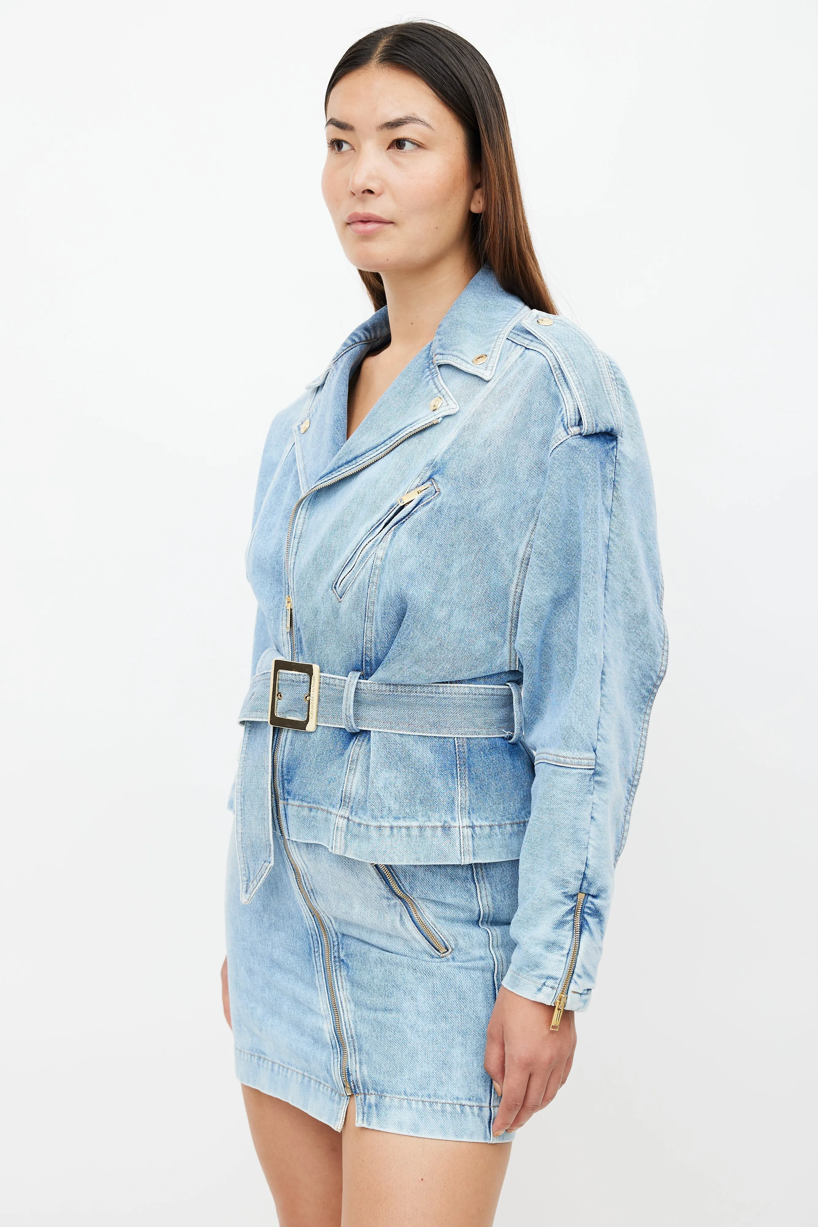 Blue Denim Full Zip Belted Dress