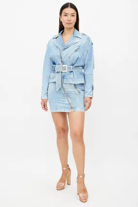 Blue Denim Full Zip Belted Dress