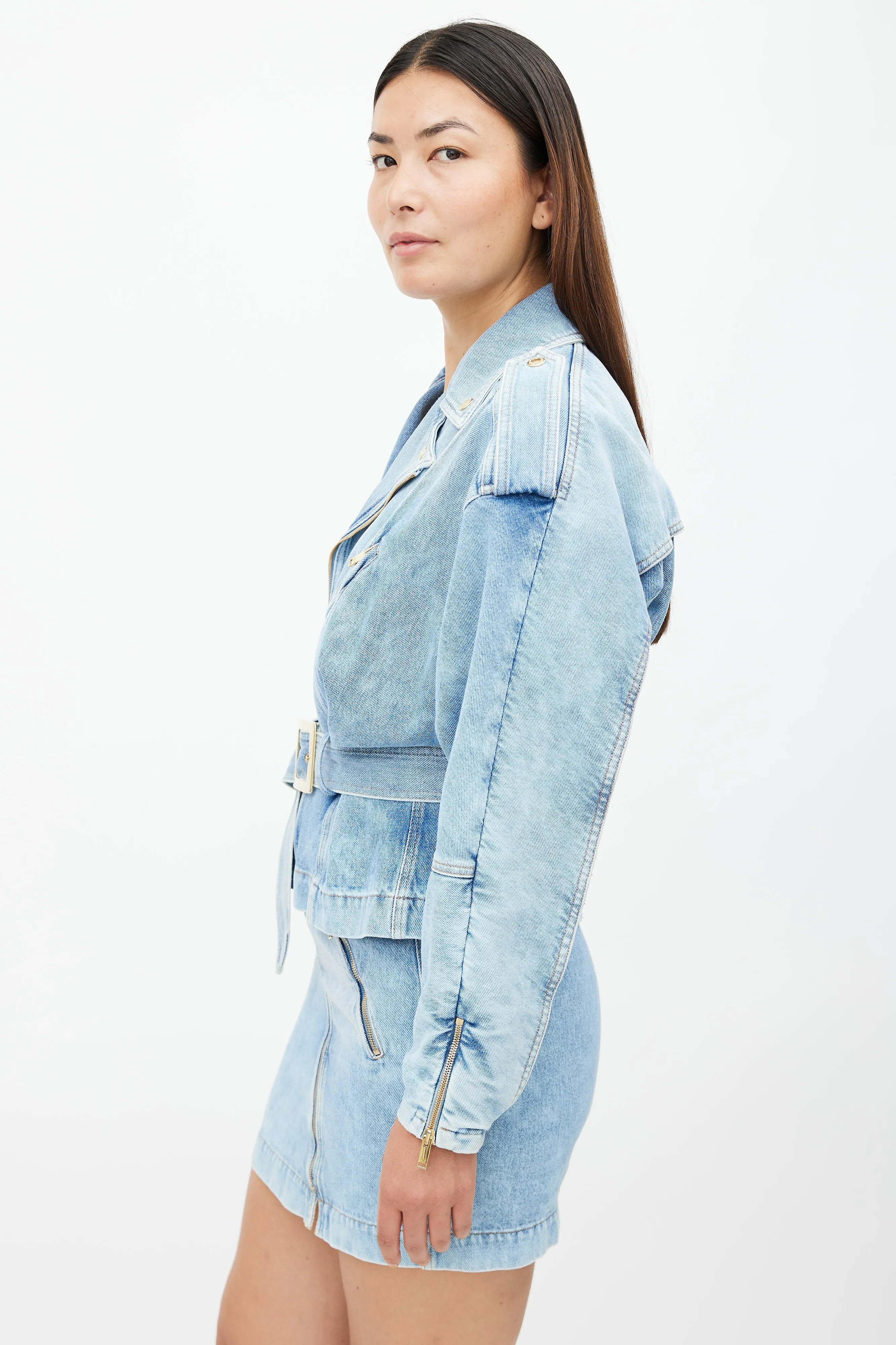 Blue Denim Full Zip Belted Dress
