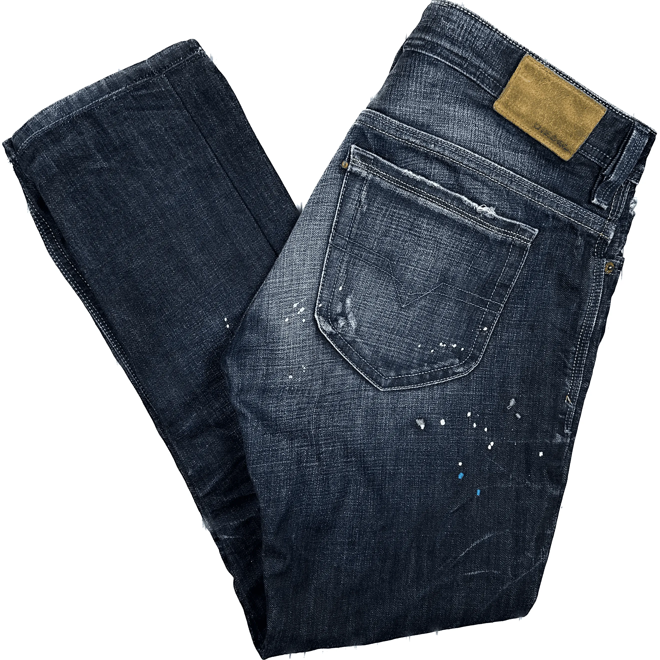 Diesel 'Thanaz' Slim Straight Mens Paint Jeans - Size 36