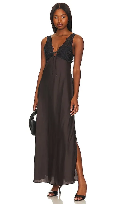 Free People x Intimately FP Country Side Maxi Slip In Hot Fudge in Chocolate