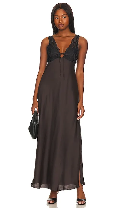 Free People x Intimately FP Country Side Maxi Slip In Hot Fudge in Chocolate