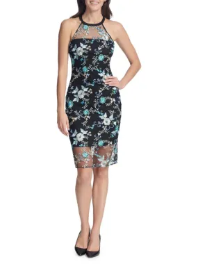 Guess Embroidered Pencil Dress - Black Multi