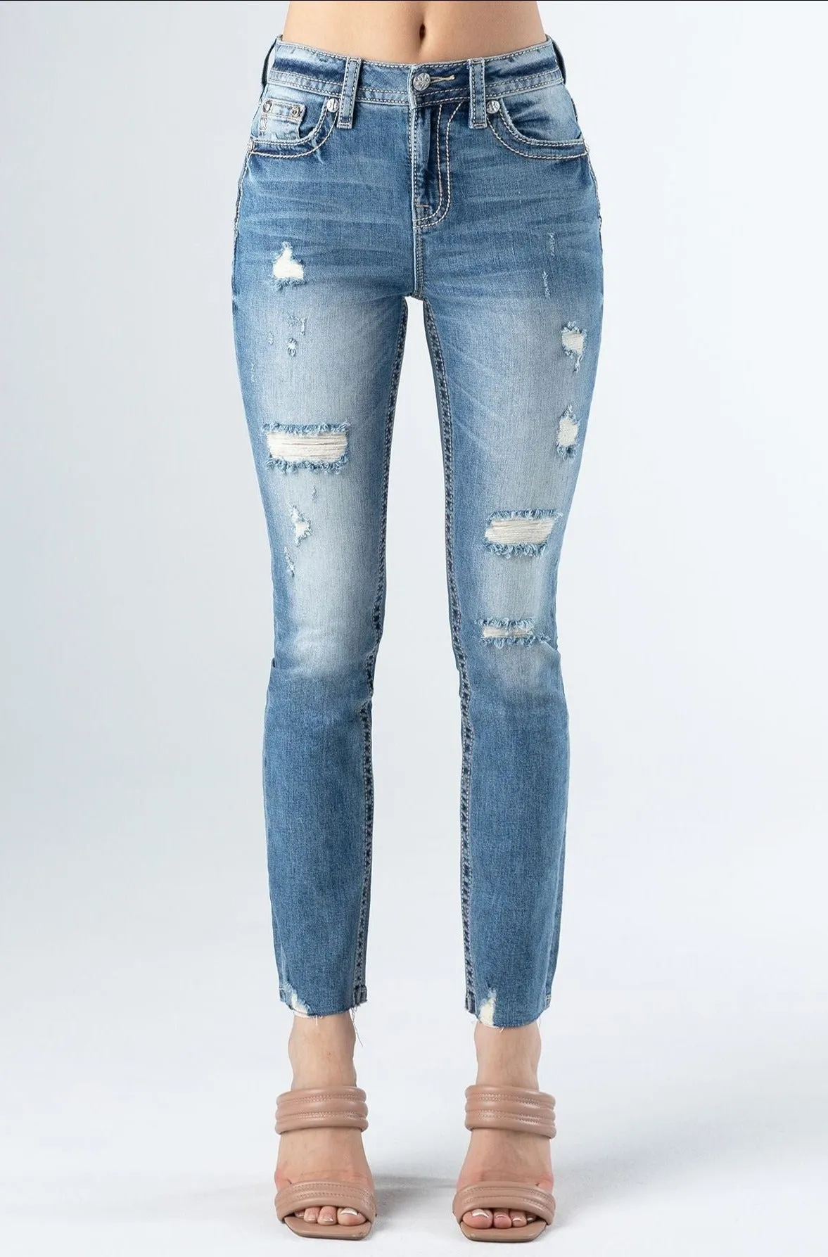 Miss Me High Rise Slim Straight Jeans (Light Wash)