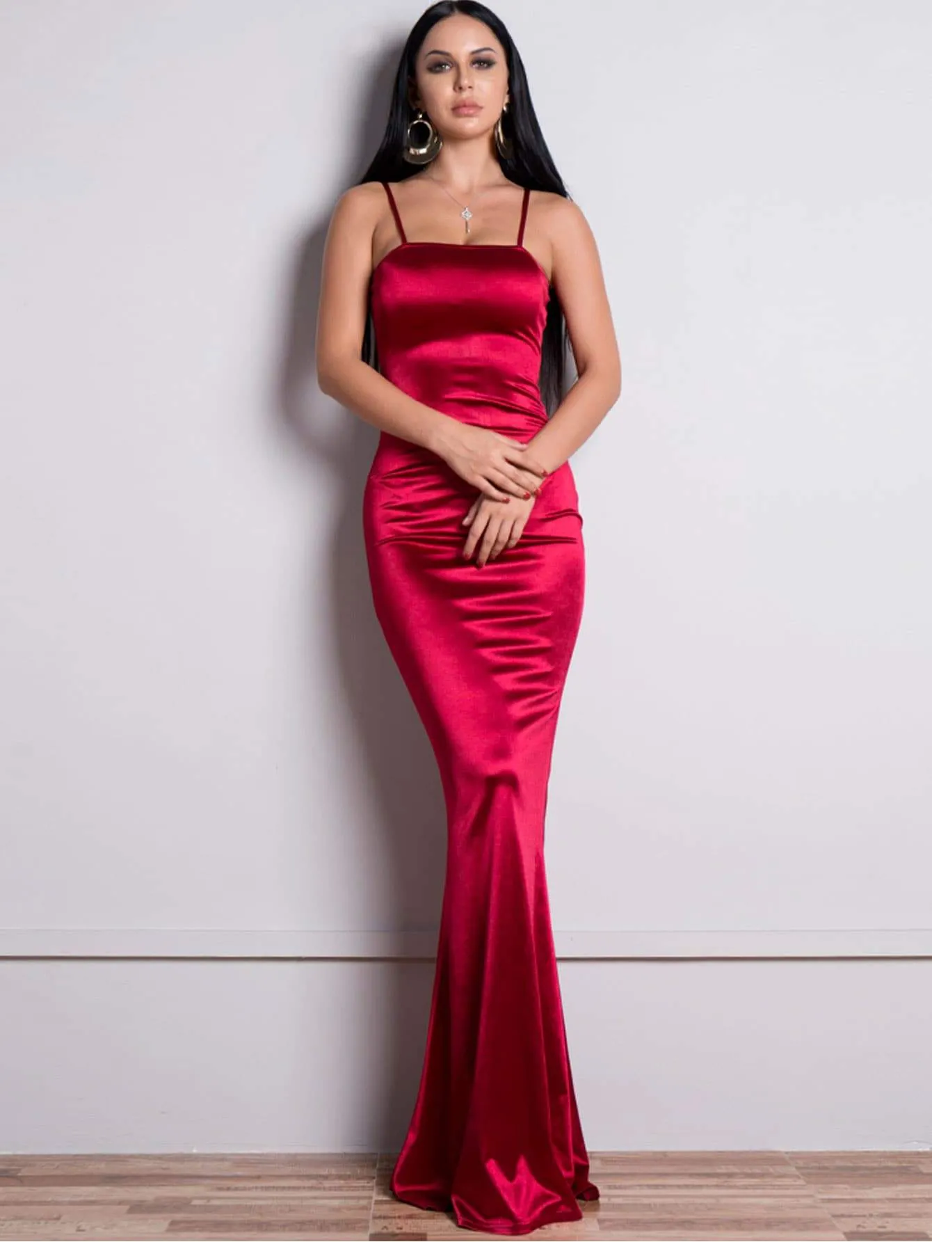Missord Zip Back Floor Length Satin Slip Dress