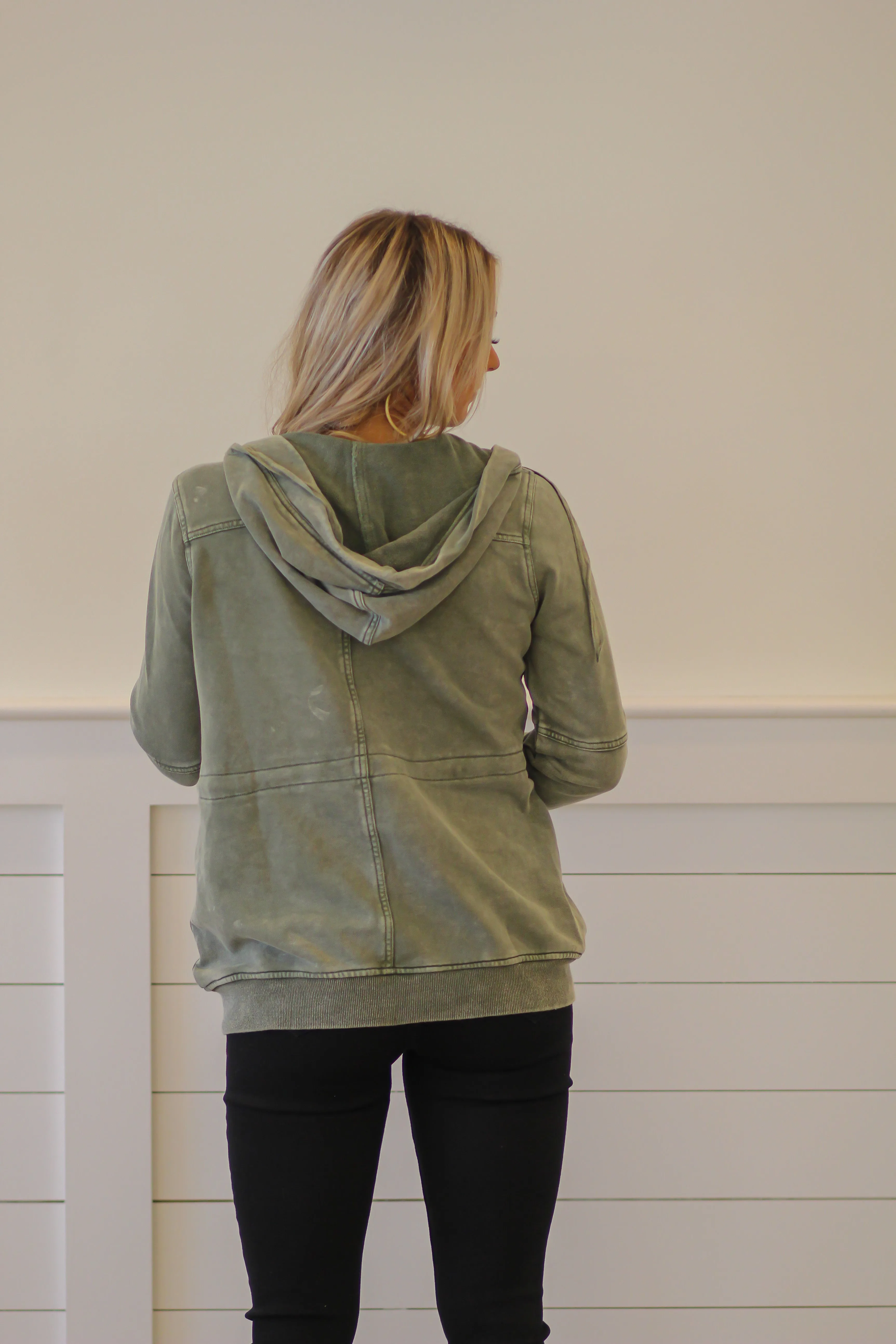 Olive French Terry Cargo Hooded Jacket