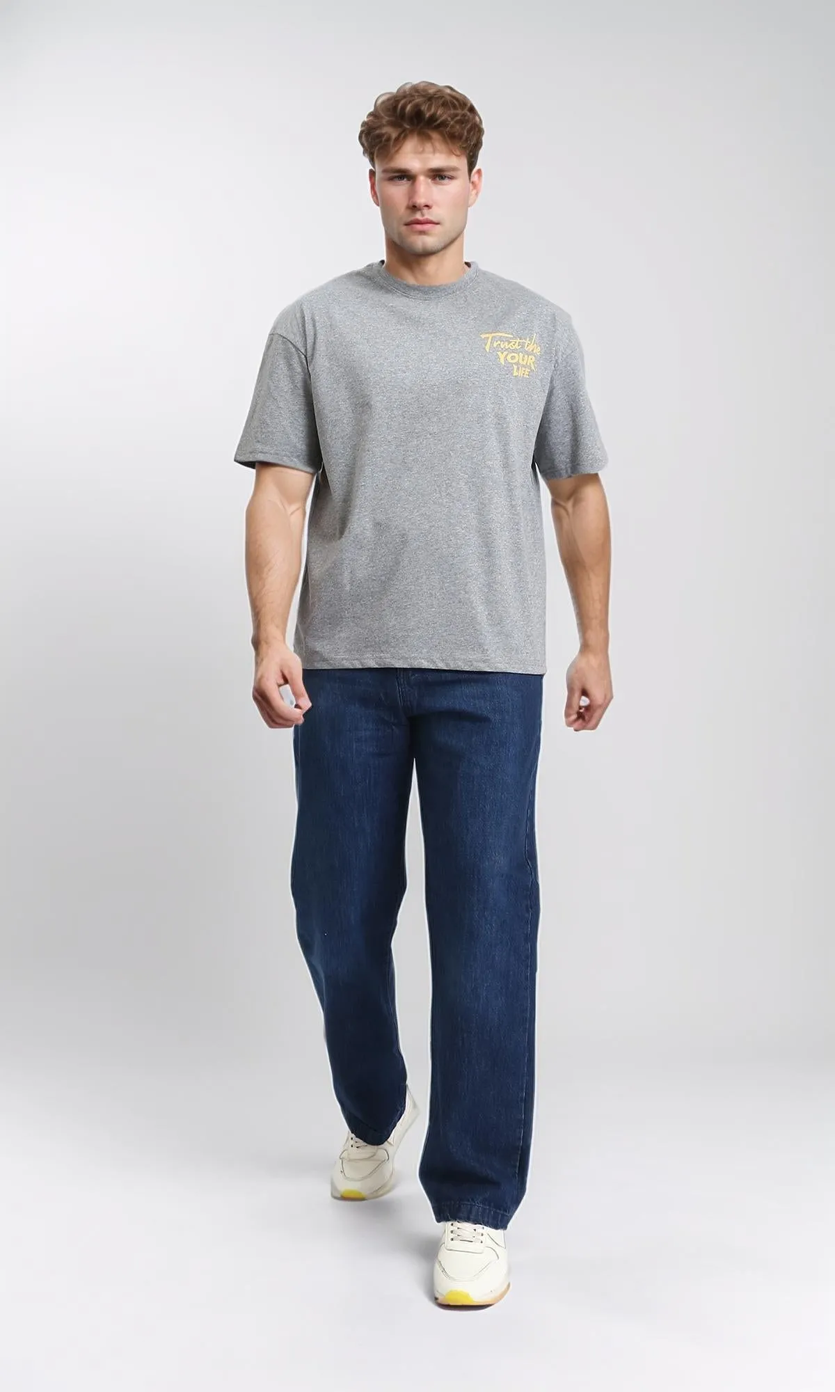 R206527 - Straight Leg Solid Cotton Jeans - Navy Blue