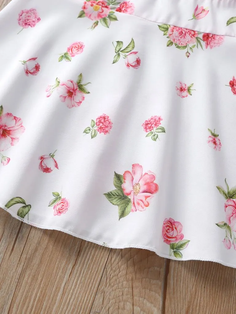 Ruffle Sleeved Flower Patchwork Girls Slip Dress