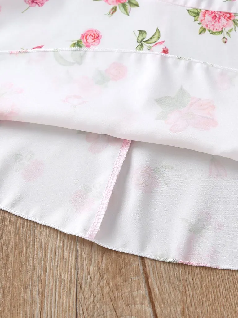 Ruffle Sleeved Flower Patchwork Girls Slip Dress