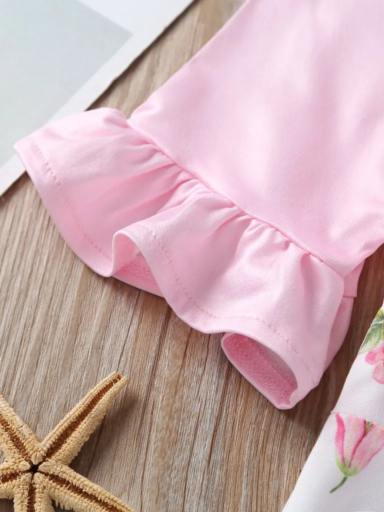 Ruffle Sleeved Flower Patchwork Girls Slip Dress