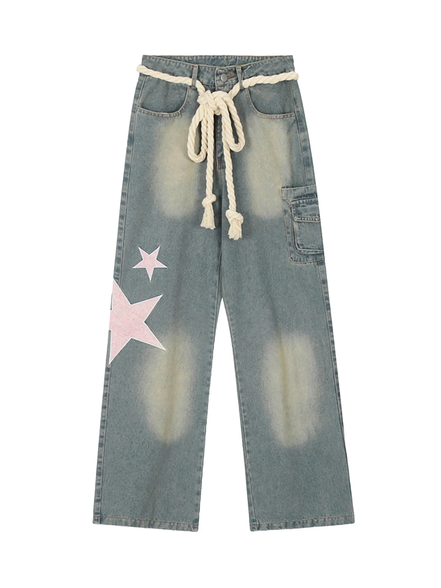 Sneakerhill Pentagram Embroidered Loose Straight Leg Pants