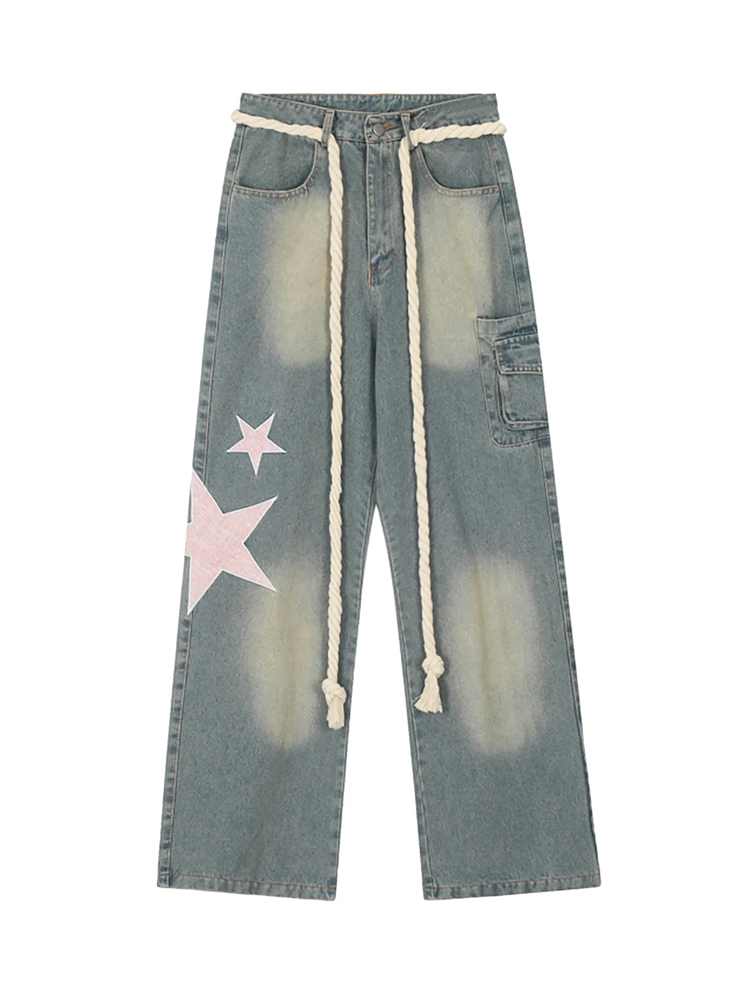 Sneakerhill Pentagram Embroidered Loose Straight Leg Pants