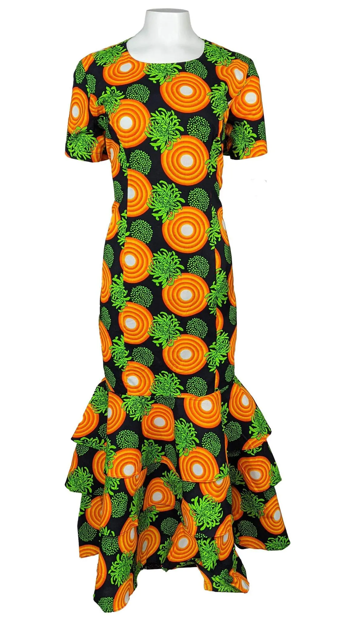 Women's Long Fitted Dress W/Three Step Peplum