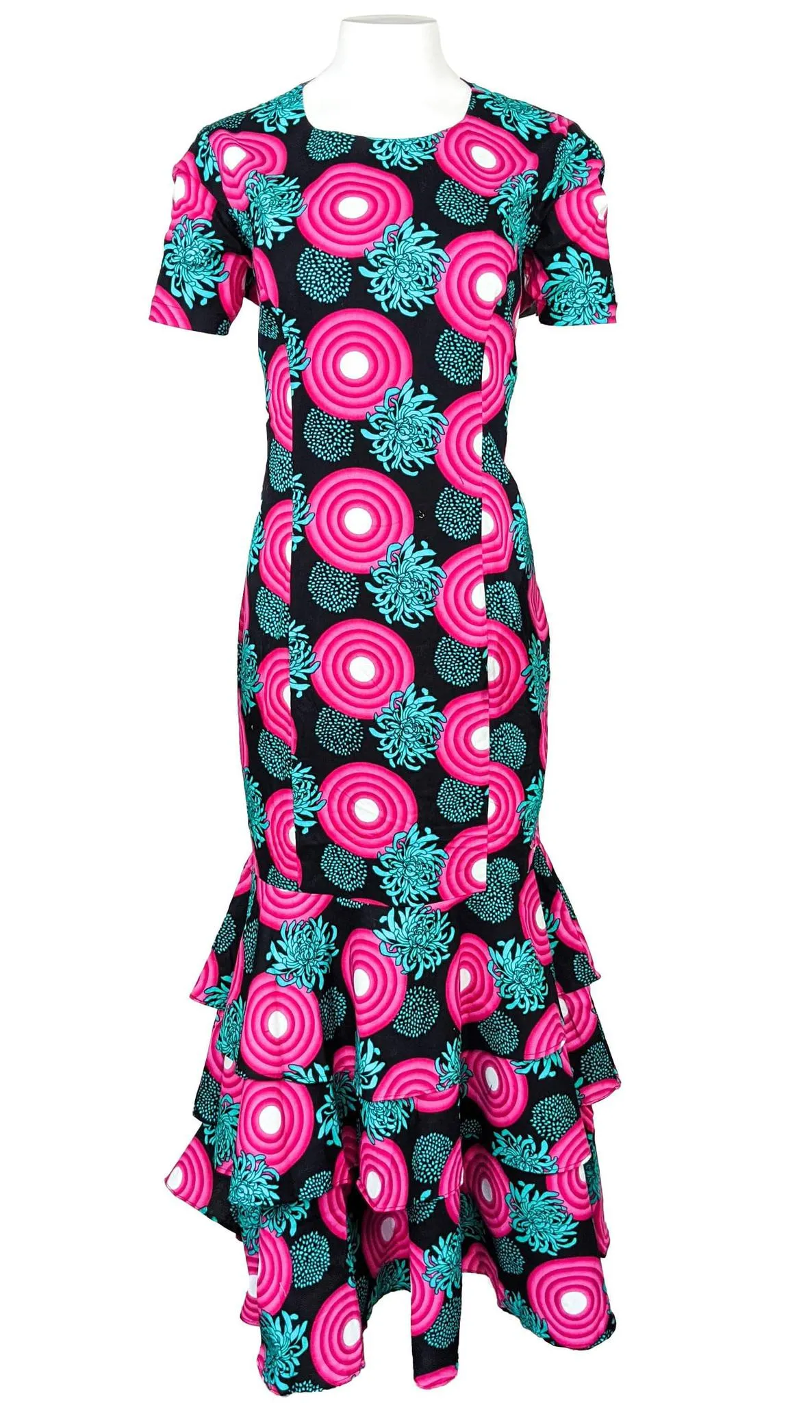 Women's Long Fitted Dress W/Three Step Peplum